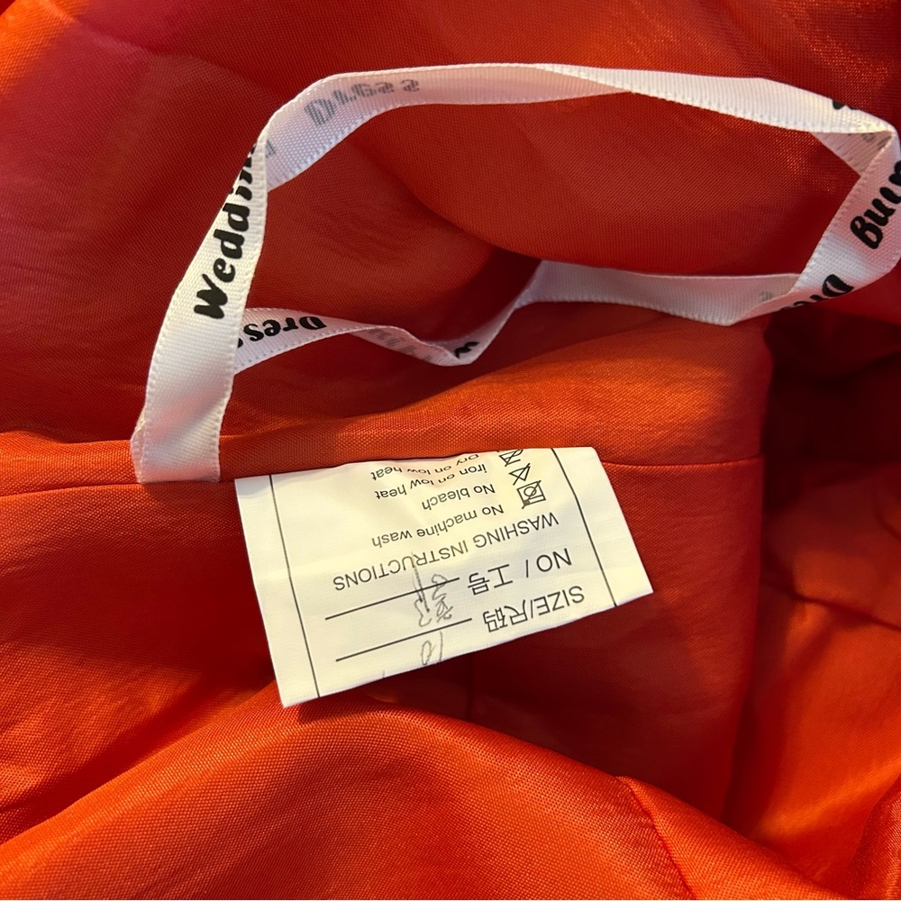 NWOT burnt orange tulle puffy sleeve long prom dress size 10 bridesmaid formal - Picture 6 of 8